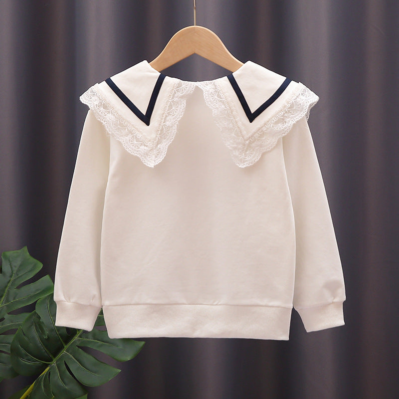 Damen Sweatshirt mit Spitzenkragen EB
