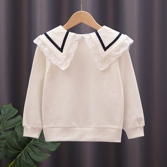 Damen Sweatshirt mit Spitzenkragen EB