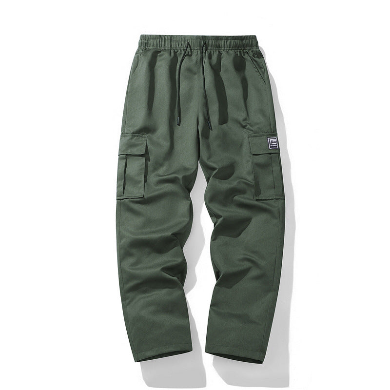 Herren technische Cargo-Hose mit elastischem Bund, Kordelzug, geradem Bein und großen Klappentaschen EB