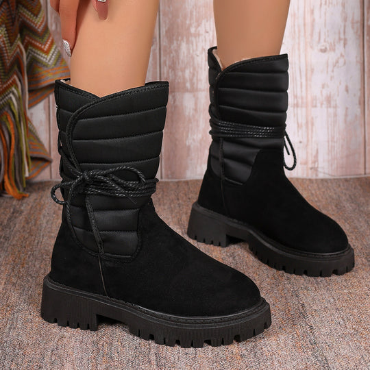 Damen gefütterte Schnürstiefel mit modischem Rüschendesign und rutschfester Sohle EB