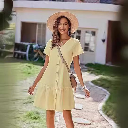 Damen Freizeitkleid mit Knopfverschluss und Volants EB