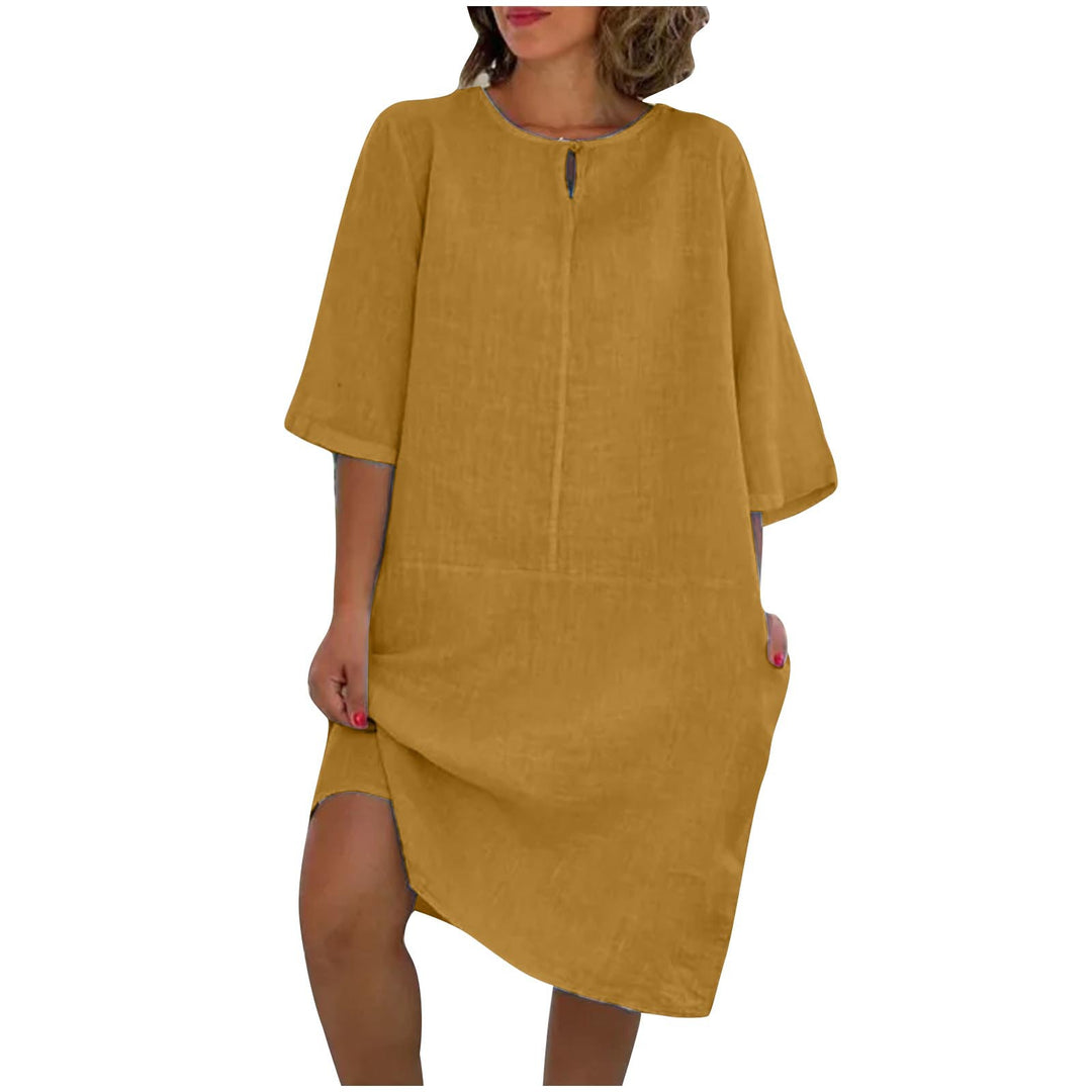 Damen luftig geschnittenes Kleid mit praktischen Taschen und elegantem Ausschnitt EB