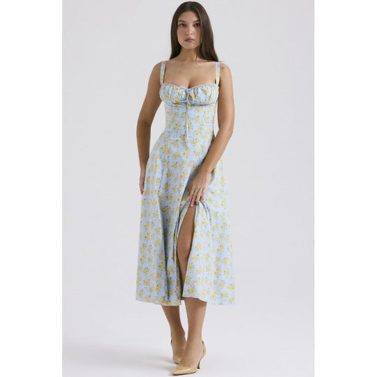 Damen Maxikleid mit floralem Design und elegantem Schlitz EB