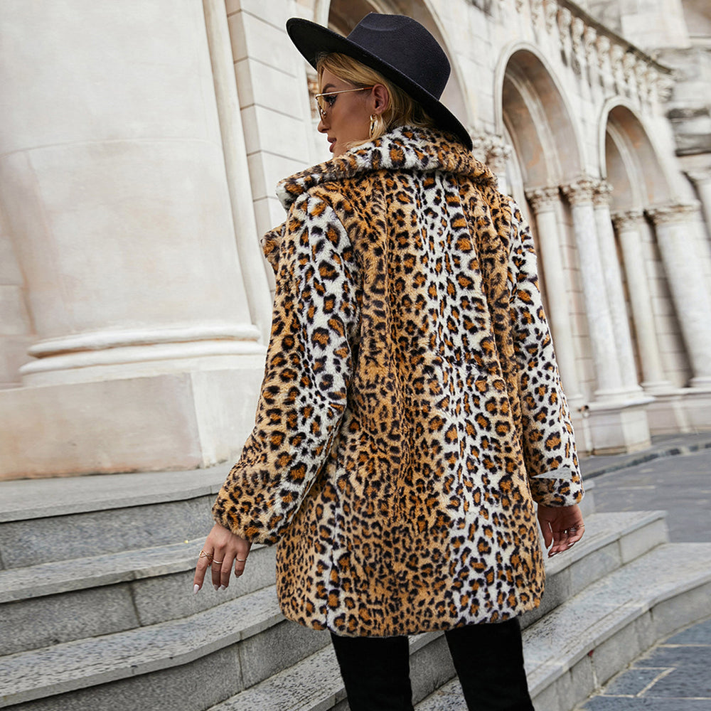 Damen Elegante Fleecejacke im Leopardenmotiv EB