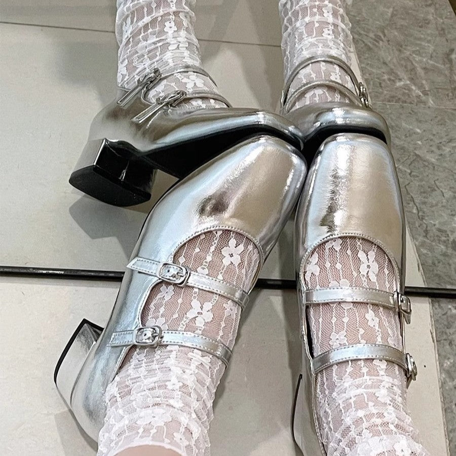 Damen elegante Ballerina-Schuhe mit dekorativen Schnallen EB
