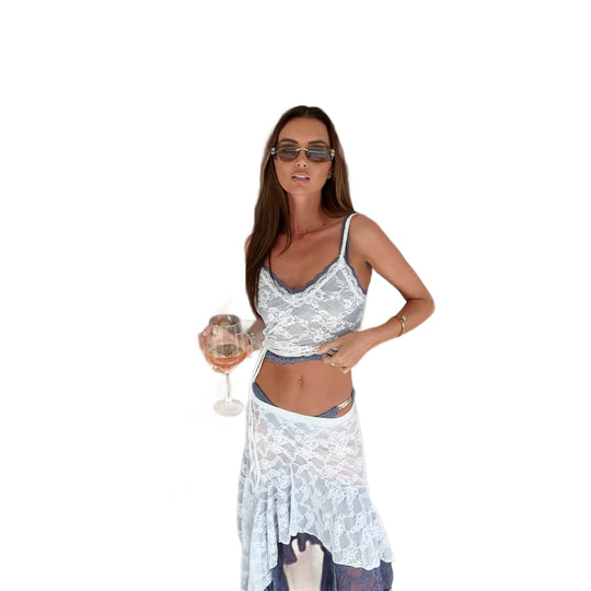 Damen romantisches Spitzen-Set mit Crop-Top und Maxirücke EB