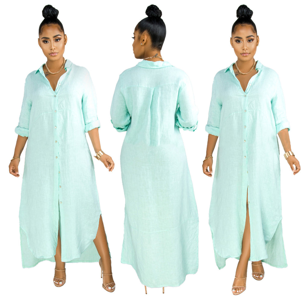 Damen lässiges Hemdkleid mit seitlichen Schlitzen und langfristiger Passform EB