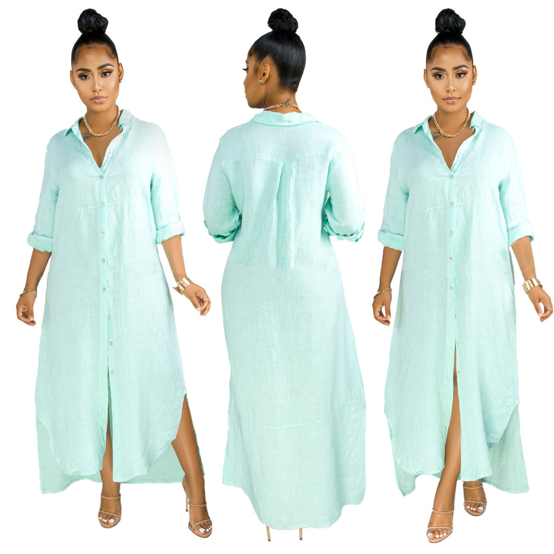 Damen lässiges Hemdkleid mit seitlichen Schlitzen und langfristiger Passform EB