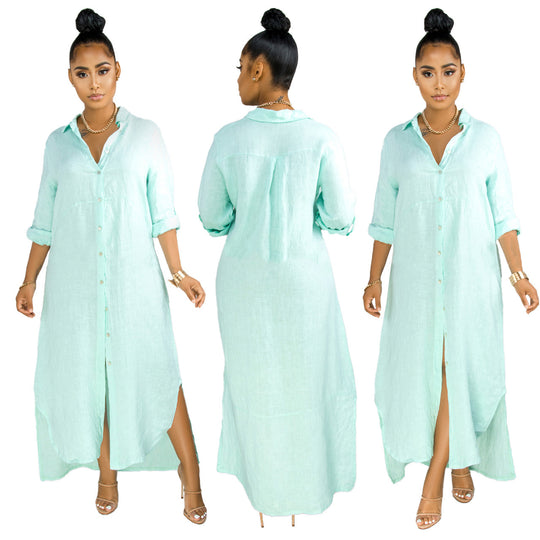 Damen lässiges Hemdkleid mit seitlichen Schlitzen und langfristiger Passform EB