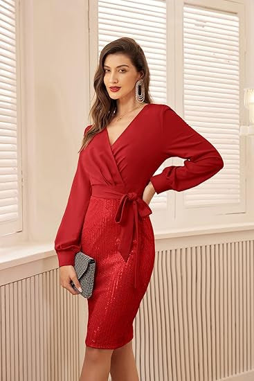 Damen Wickelkleid mit glitzernden Details EB