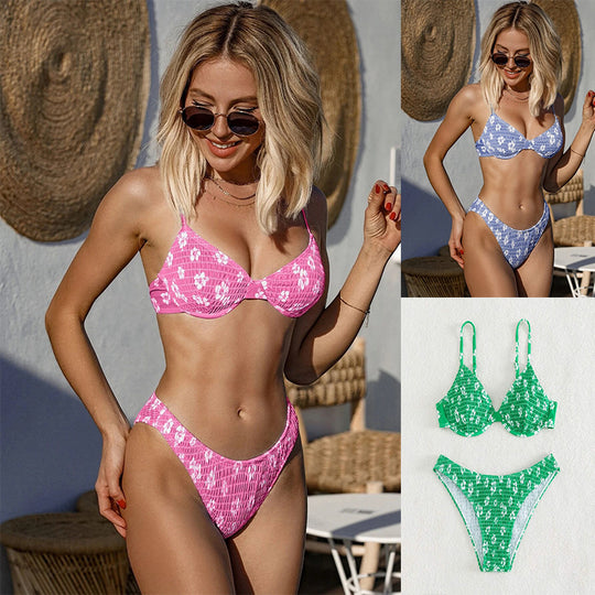 Damen Hochtaillierter Bikini mit gepolstertem Oberteil und verstellbaren Trägern EB