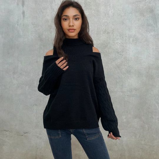 Damen Pullover mit schulterfreiem Design und strukturierten Ärmeln EB