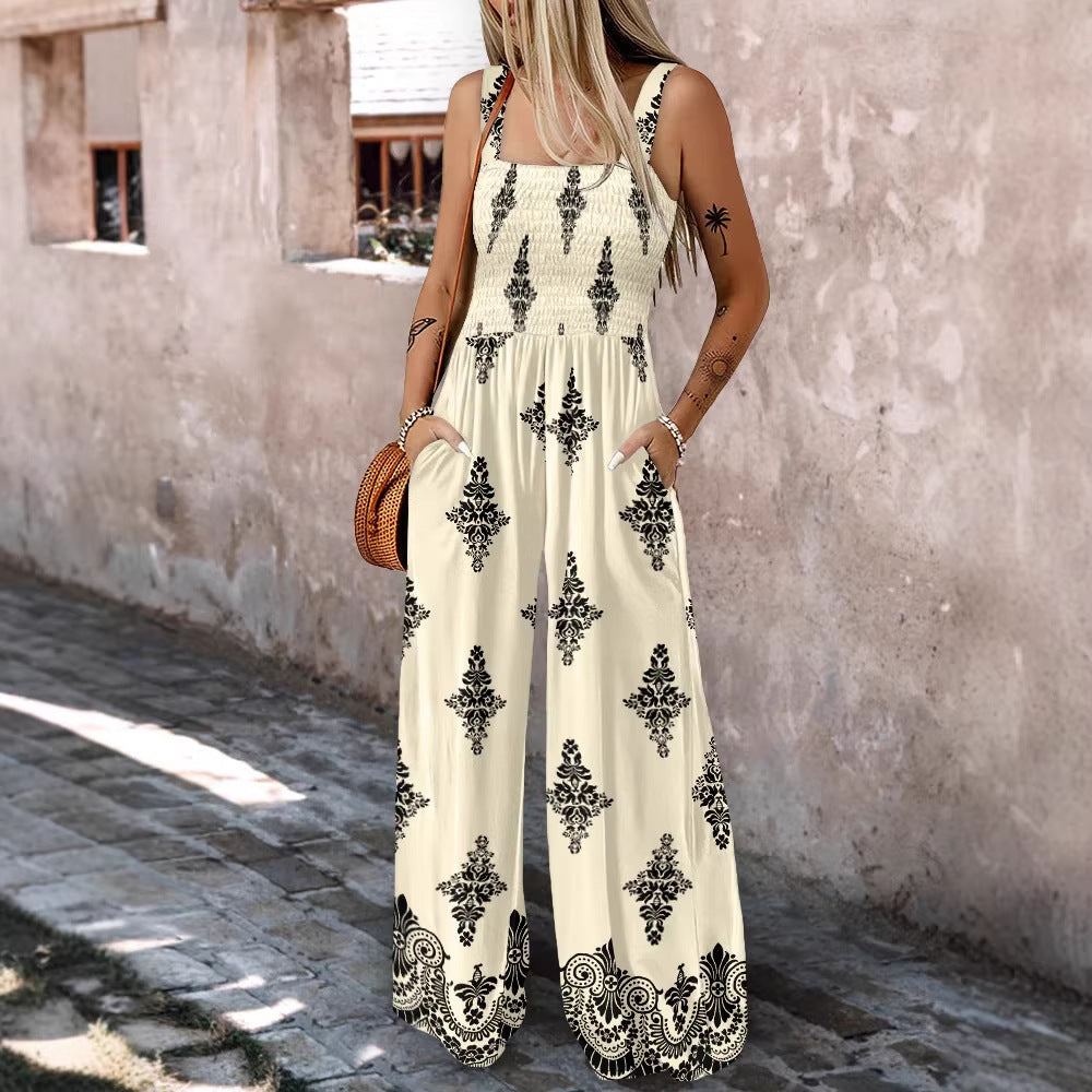 Damen Weitbeiniger Jumpsuit mit elastischem Oberteil und praktischen Taschen EB