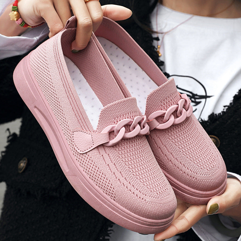 Damen Atmungsaktive Slip-On Sneakers mit modischem Kettendetail EB
