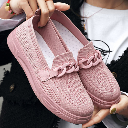Damen Atmungsaktive Slip-On Sneakers mit modischem Kettendetail EB