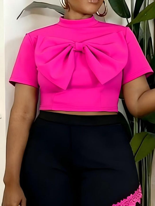 Damen Modische kurzärmlige Bluse mit dekorativem Schleifen-Detail EB