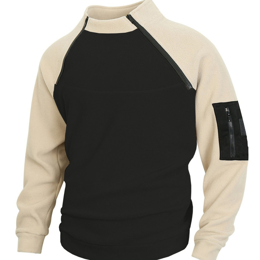 Herren nan technischer Fleece-Halbzip-Pullover mit asymmetrischen Schulterreißverschlüssen und Reißverschluss-Ärmeltasche EB
