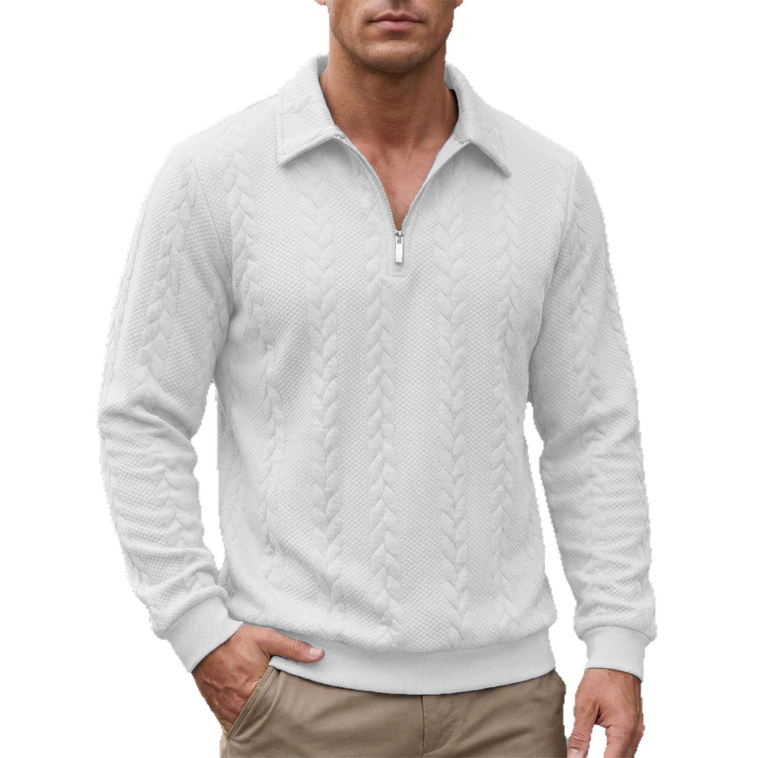 Herren nan strukturierter Halbzip-Pullover mit Troyerkragen, feinem Zopfmuster und elastischen Bündchen EB