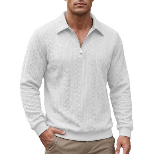 Herren nan strukturierter Halbzip-Pullover mit Troyerkragen, feinem Zopfmuster und elastischen Bündchen EB