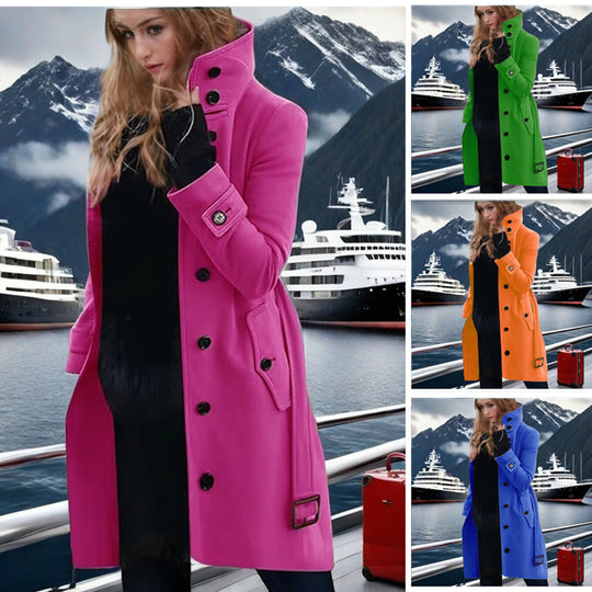 Damen eleganter Trenchcoat mit hohem Kragen und doppelter Knopfleiste EB