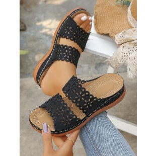 Damen elegante und luftige Sandalen mit floralem Riemendesign EB