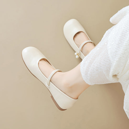 Damen Ballerinas mit modischem Riemchen und Perlenanhängern EB