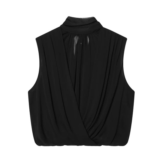 Damen ärmelloses Drapé-Oberteil mit elegantem Halsschlitz und fließendem Schnitt EB