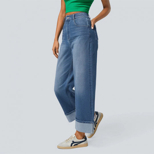 Damen Weit geschnittene Jeans mit ausgefallenem Saum EB