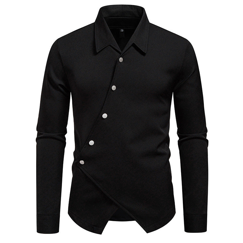 Herren modisches Langarmhemd mit asymmetrischem Knopfdesign EB