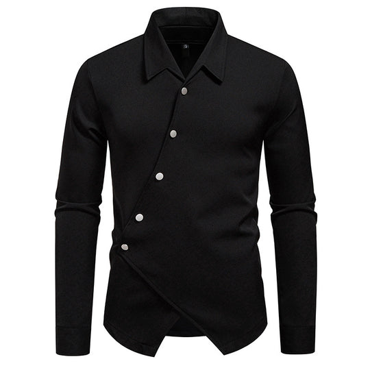 Herren modisches Langarmhemd mit asymmetrischem Knopfdesign EB