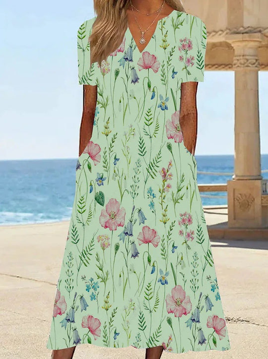 Damen Blumengemusterte Sommerkleid mit Taschen EB