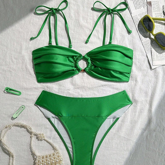 Damen Bandeau-Bikini mit dekorativem Raffung und Ringelement EB