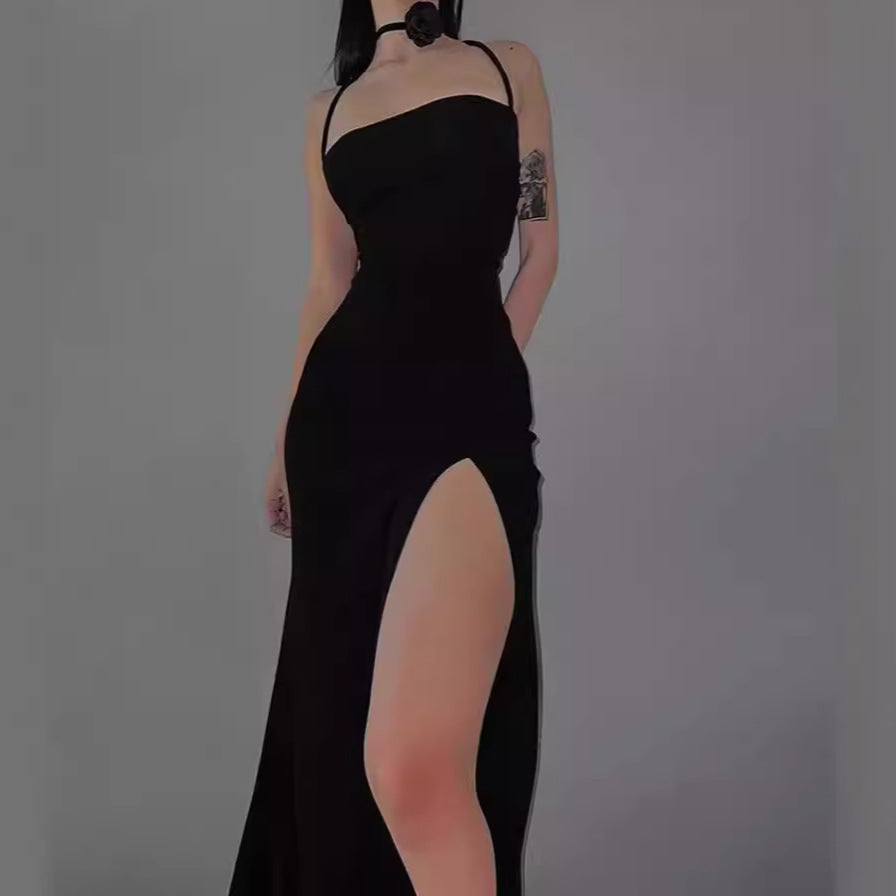 Damen Maxi-Kleid mit verführerischem Schlitz und fein verstellbaren Spaghettiträgern EB