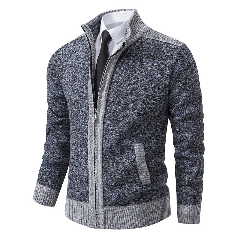 Herren nan strukturierter Strickcardigan mit Stehkragen und durchgehendem Reißverschluss EB