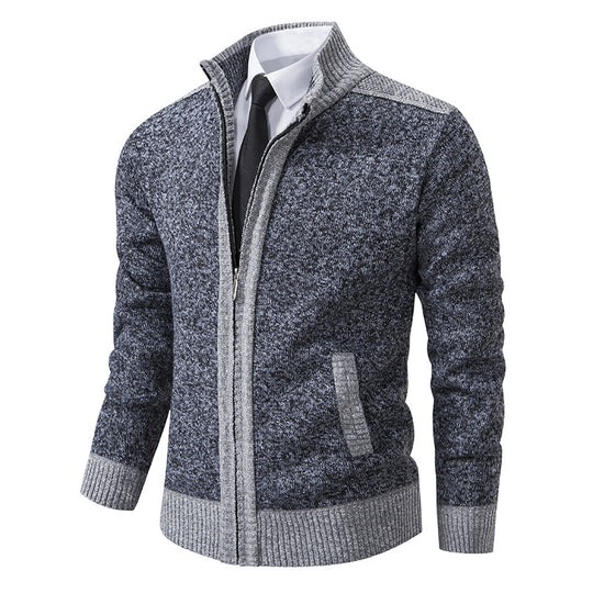 Herren nan strukturierter Strickcardigan mit Stehkragen und durchgehendem Reißverschluss EB