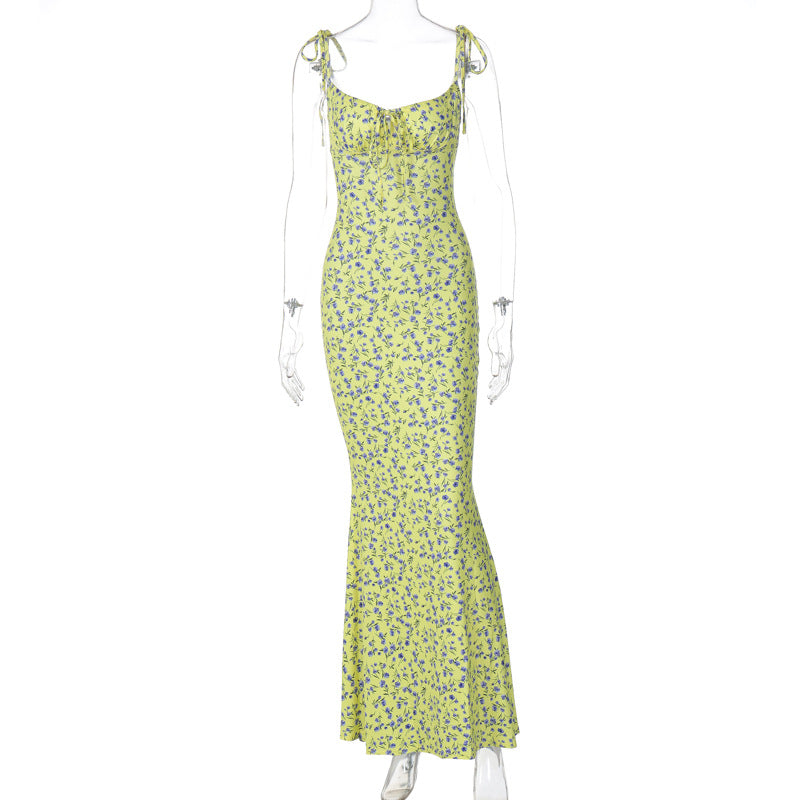 Damen Bodenlanges Kleid mit floralem Muster und verstellbaren Trägern EB