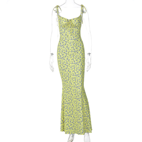 Damen Bodenlanges Kleid mit floralem Muster und verstellbaren Trägern EB