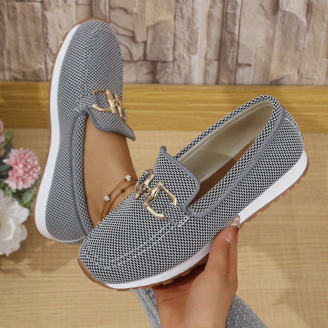 Damen Komfortable Slip-On Sneakers mit dekorativen Schnallen EB