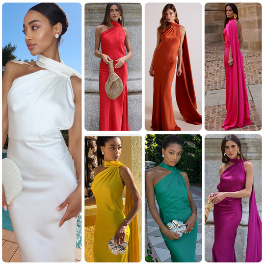 Damen Elegantes Abendkleid mit fließendem Design und schulterfreier Kapuze EB