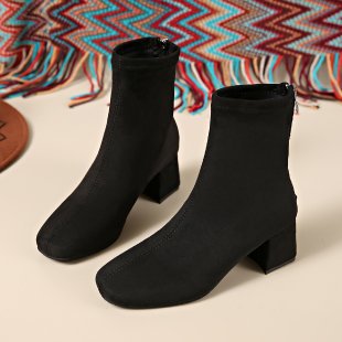 Damen Modische Stiefeletten mit schickem Blockabsatz und praktischem Reißverschluss EB
