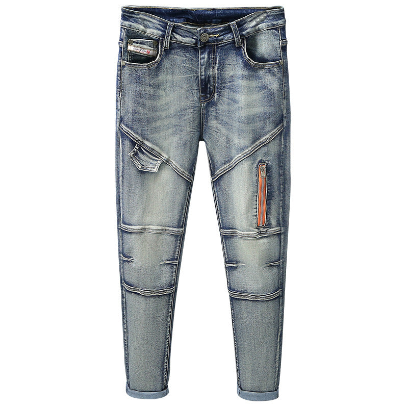 Herren modische Ripped Jeans mit kreativen Steppnähten EB