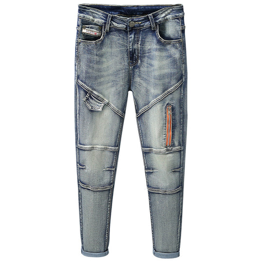 Herren modische Ripped Jeans mit kreativen Steppnähten EB