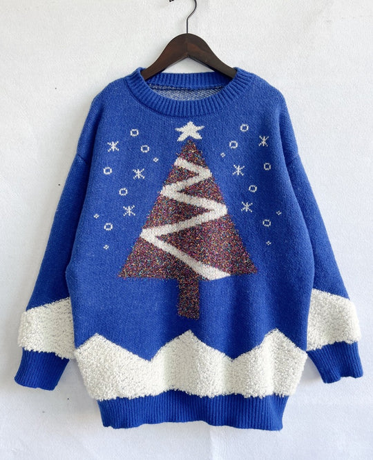 Damen Weihnachts-Pullover mit glitzerndem Baum-Motiv und kuscheliger Struktur EB