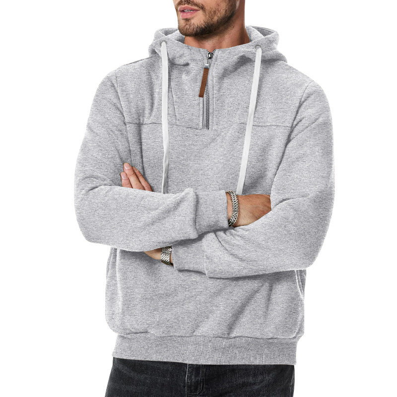 Herren nan Sweat-Halbzip mit strukturierter Innenseite, verstellbarer Kapuze und breitem Rippbund EB