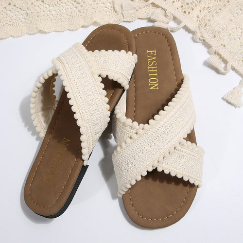 Damen Sommerliche Slip-On Sandalen mit dekorativen Fransen EB