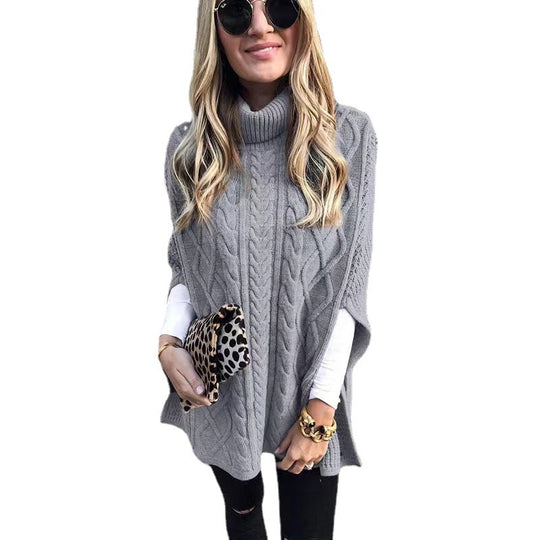 Damen Strickponcho mit hohem Kragen EB