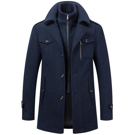 Herren nan eleganter zweireihiger Wollmantel mit abnehmbarem Strickkragen und verdecktem Reißverschluss EB