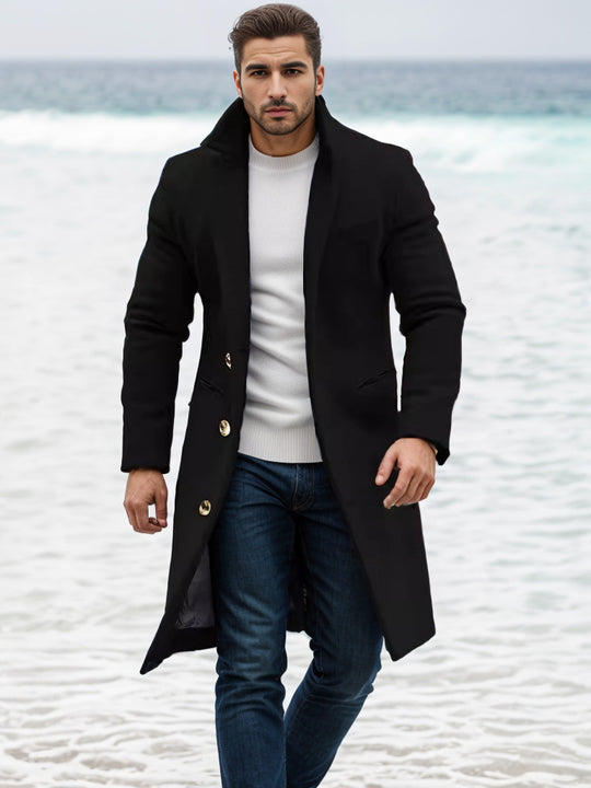 Herren eleganter Langmantel mit feinen Knopfdetails und schickem Schnitt EB