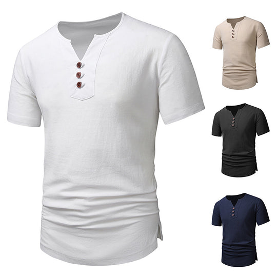Herren Kurzarm-Henley-T-Shirt mit modernen Knopfdetails EB