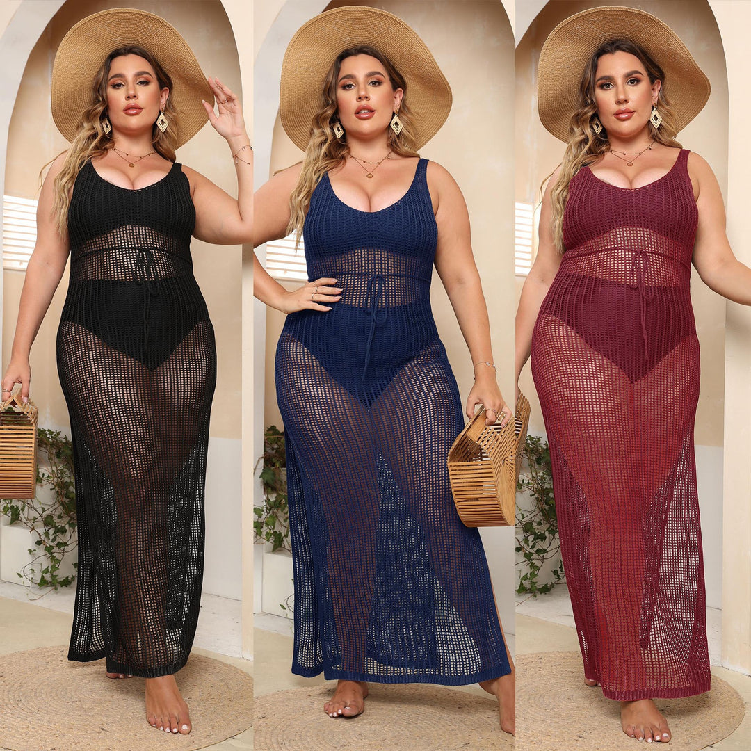 Damen transparentes Strandkleid mit seitlichen Schlitzen EB